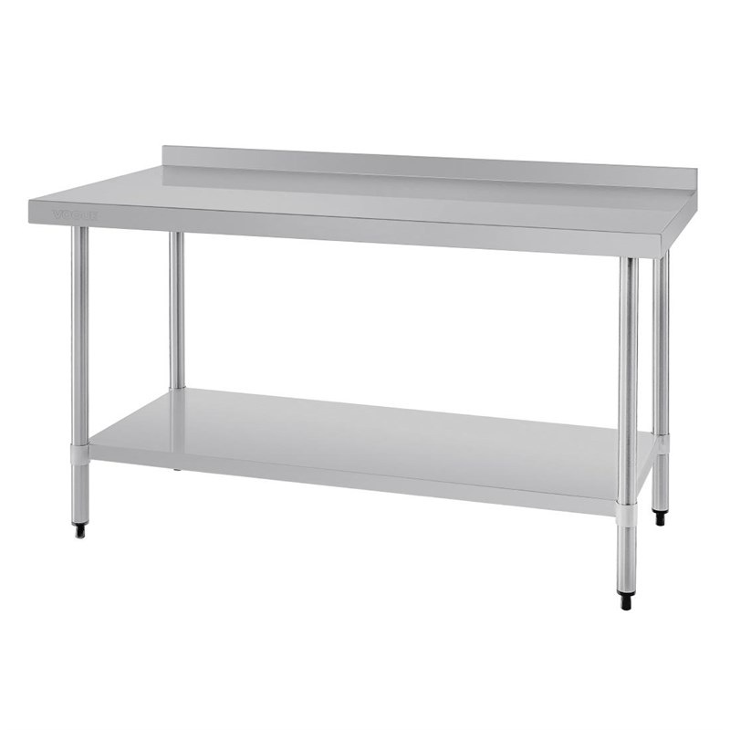 Vogue Edelstahl Arbeitstisch mit Aufkantung und Regalboden 150 x 60cm