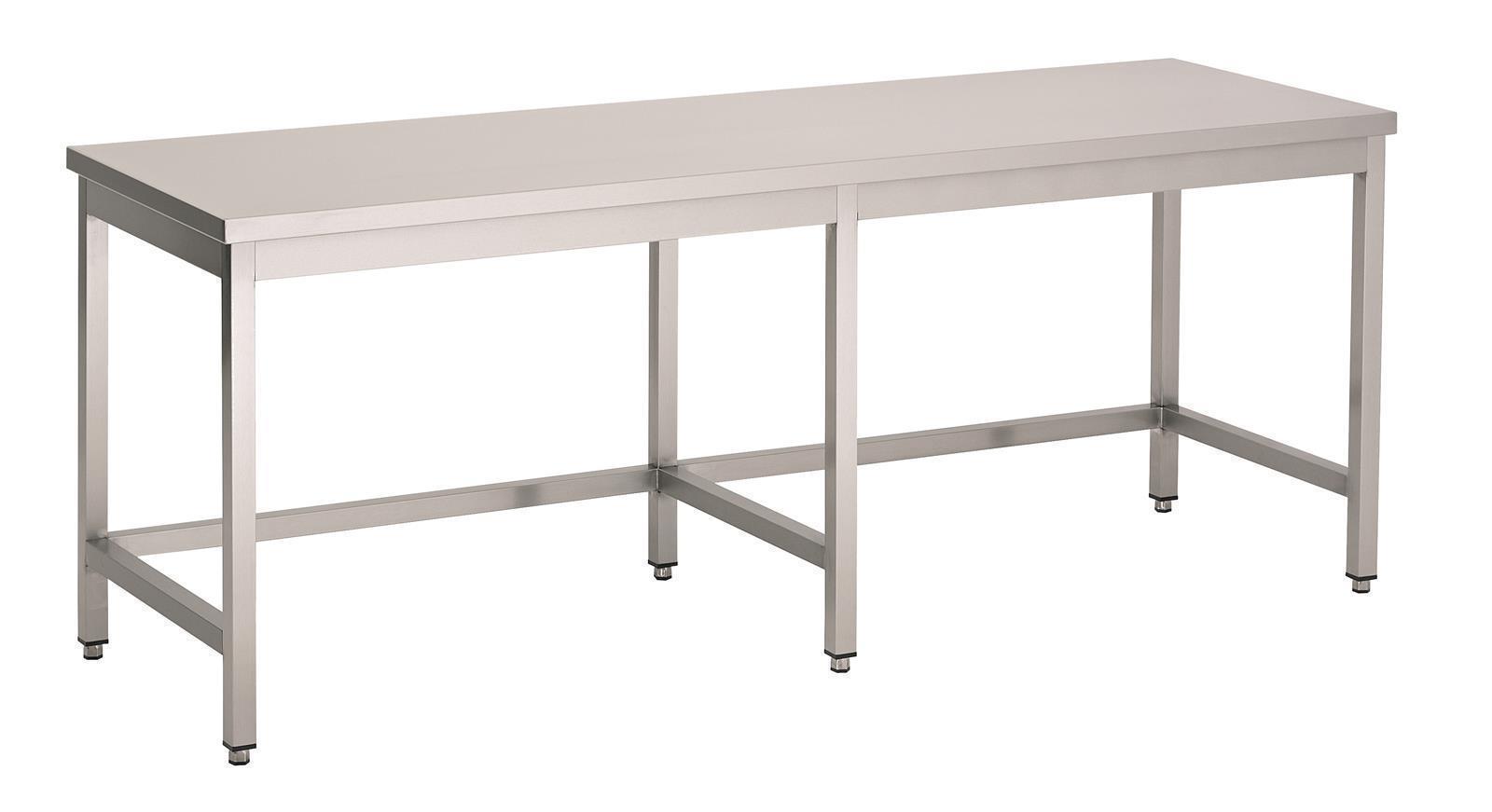 800er ARBEITSTISCH 2900mm breit, offener Unterbau, Edelstahl