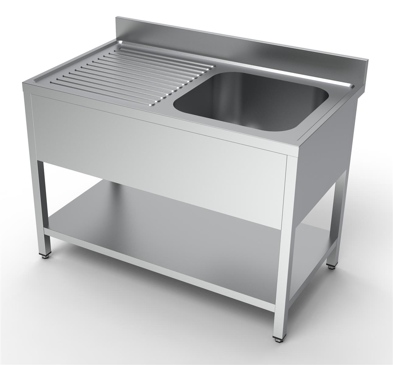 700 SPÜLTISCH 1200mm breit, 1 Becken rechts, mit Grundboden, Edelstahl