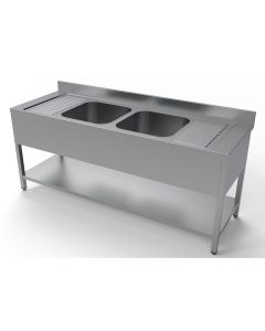 700 SPÜLTISCH 2000mm breit, mit Grundboden und Aufkantung, 2 Becken mittig, zerlegbar
