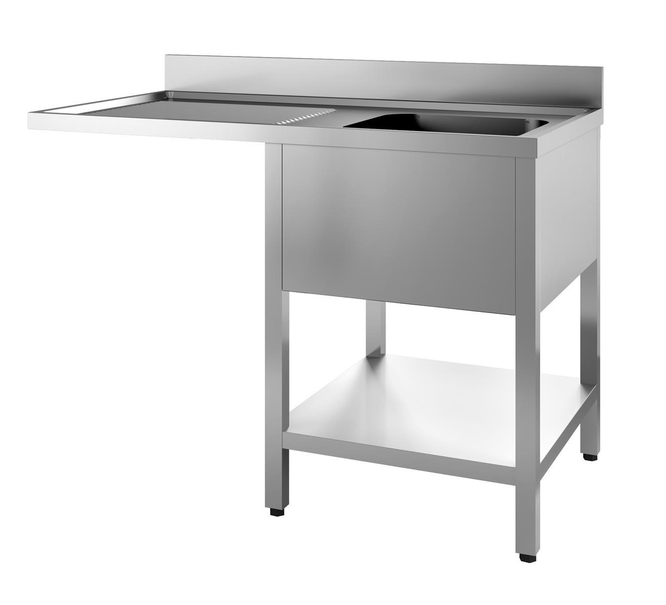 700 SPÜLTISCH 1200mm breit, mit Grundboden, Aufkantung, Spülmaschinenunterbau, 1 Becken rechts, zerlegbar