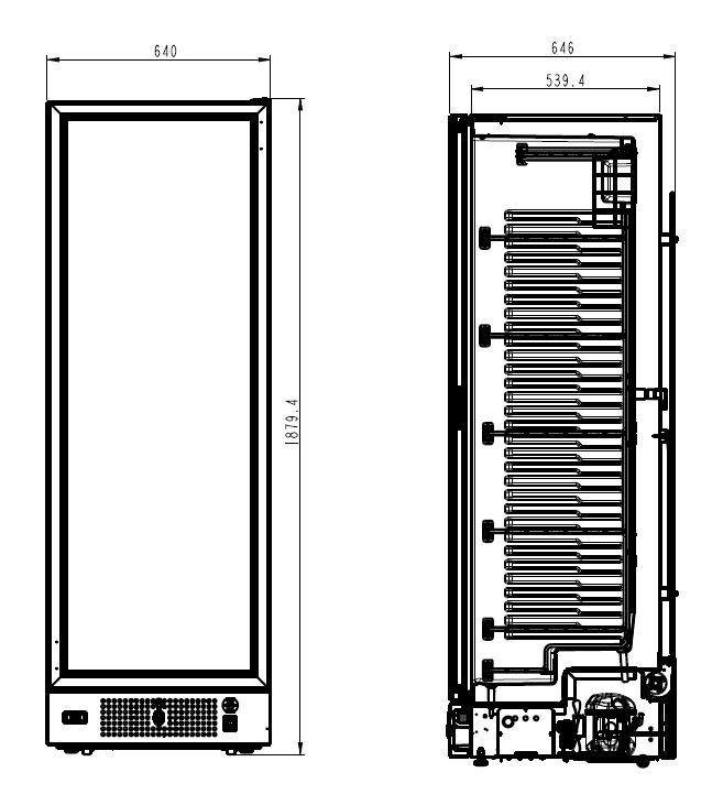 Chefgastro Tiefkühlschrank 1 Glastür Schwarz 382L HxBxT 187,5x64x67cm, Freistehend