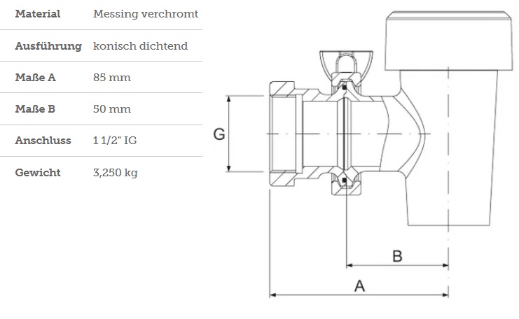 Kochkessel Entleerhahn 1 1/2" konisch dichtend