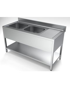 700 SPÜLTISCH 1600mm breit, mit Grundboden und Aufkantung, 2 Becken links, zerlegbar