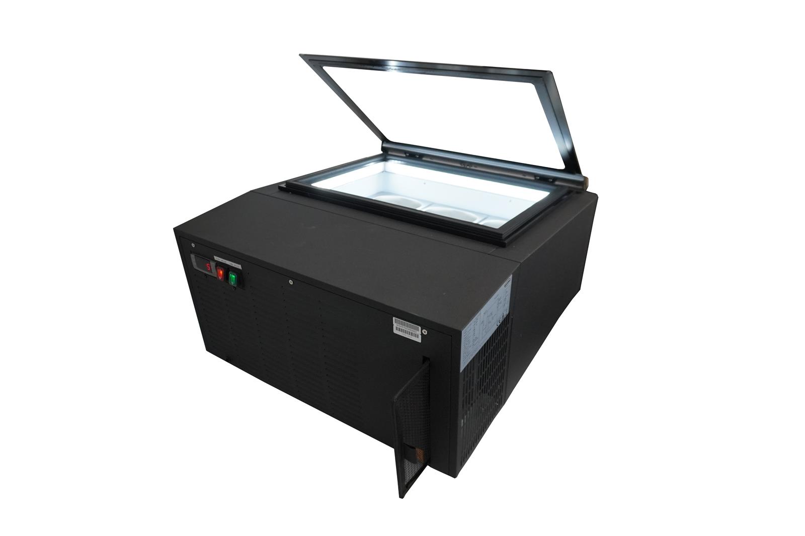 Speiseeisvitrine SPICCE Tischmodell | Öffnung Bedienungsseite + LED | 3x 5 Liter, HxBxT 37,5x67x75cm | -16/-18°C | Schwarz | + CHEFGASTRO Geschirrtuch
