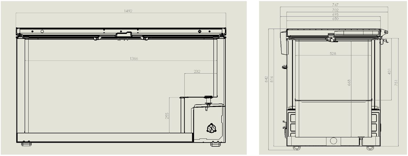 Tiefkühltruhe ICEMAN | 1x abschließbare Edelstahldeckel +LED | 469 Liter, HxBxT 84x149,2x74,3cm | -18/-24°C | Weiß/Edelstahl