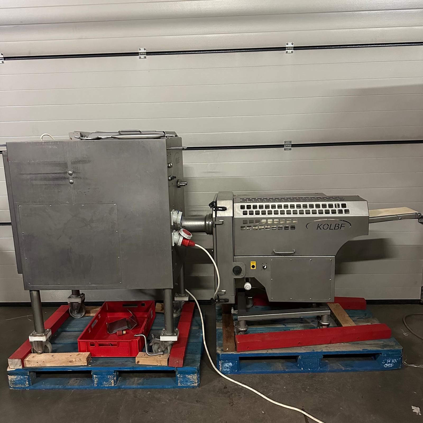 Kolbe MW100 Mischfleischwolf + PM150 Portiomat Hackfleischlinie