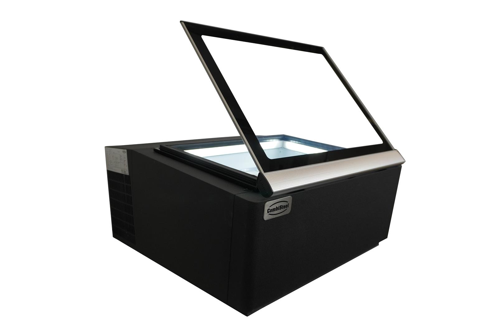 Speiseeisvitrine SPICCE Tischmodell | Öffnung Bedienungsseite + LED | 3x 5 Liter, HxBxT 37,5x67x75cm | -16/-18°C | Schwarz | + CHEFGASTRO Geschirrtuch