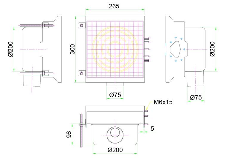 EDELSTAHLABFLUSS 300X265 MIT 1 AUSGANG FÜR SCHLITZRINNE