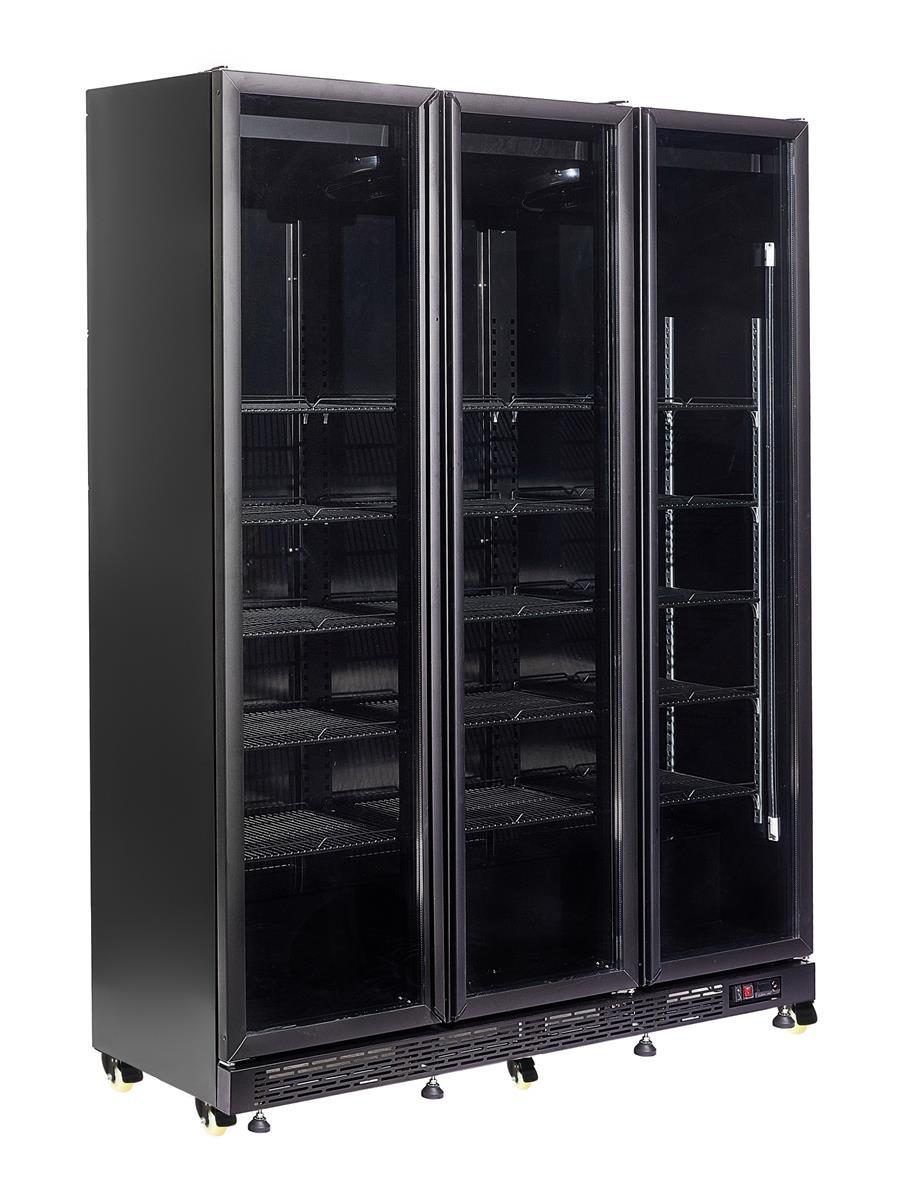 KÜHLSCHRANK 3 GLASTÜREN SCHWARZ NAP-1200 HT - MIT TÜRHEIZUNG