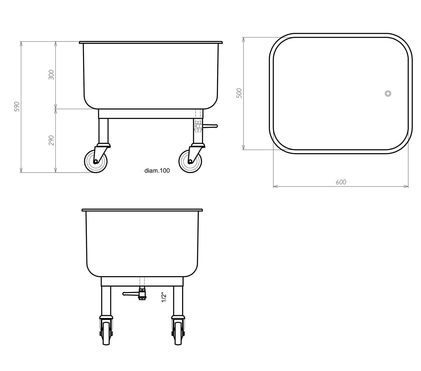 80 Liter Edelstahl Vielzweckbecken rollbar Ablasshahn Mischwanne