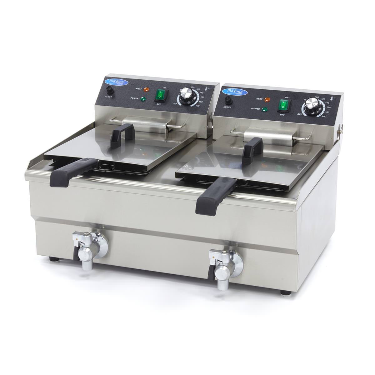 Maxima Elektro Fritteuse - 2 x 13 Liter mit Ablasshahn
