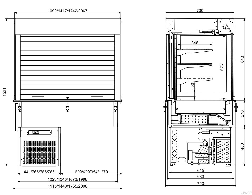 EINBAU WANDMODELL KÜHLVITRINE ECKIG - MIT JALOUSIE 5/1 GN