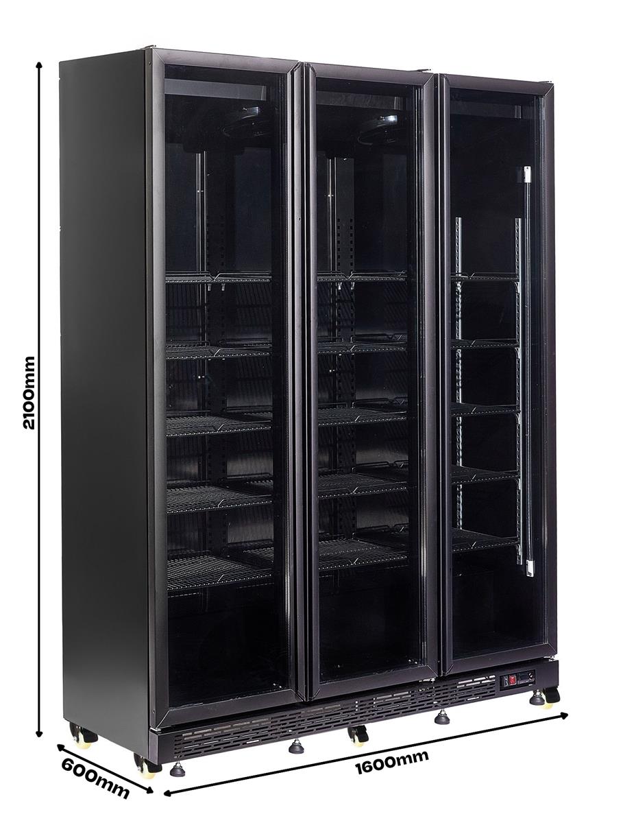 KÜHLSCHRANK 3 GLASTÜREN SCHWARZ NAP-1200 HT - MIT TÜRHEIZUNG