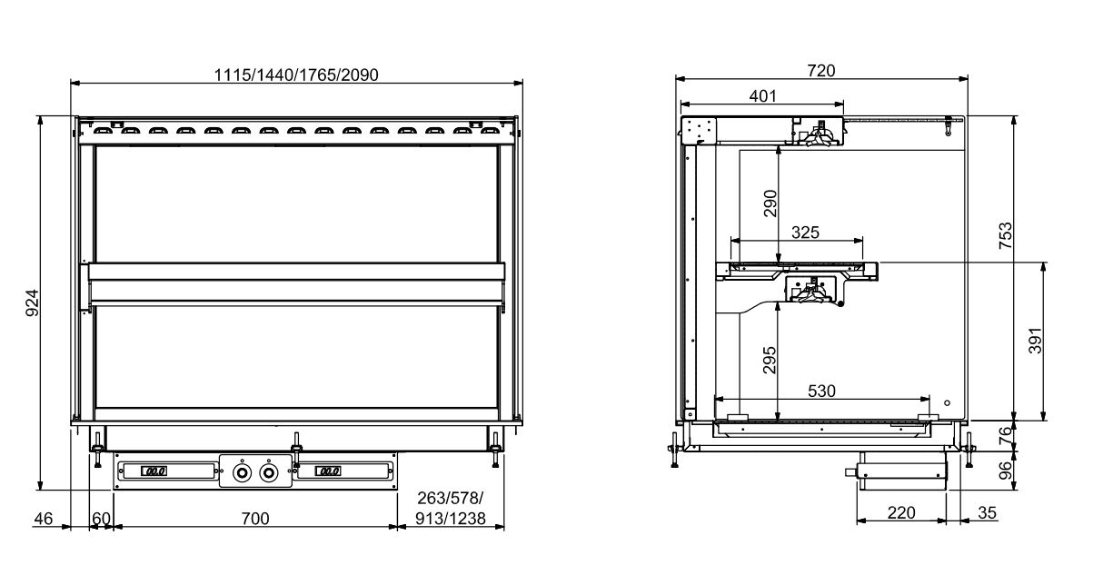 EINBAU WANDMODELL WÄRMEVITRINE KERAMIK ECKIG - SCHWARZ 3/1