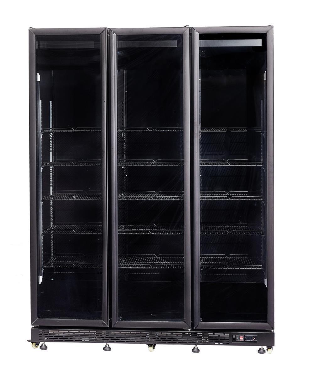KÜHLSCHRANK 3 GLASTÜREN SCHWARZ NAP-1200 HT - MIT TÜRHEIZUNG