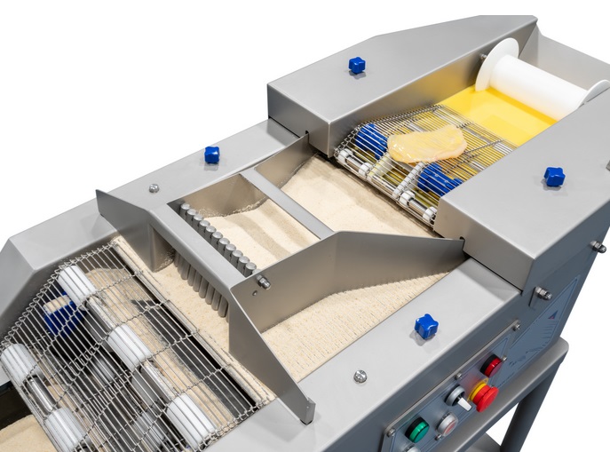PSG1000 Panierstraße Hackfleisch panieren Paniermaschine + FS50 Pflegeöl