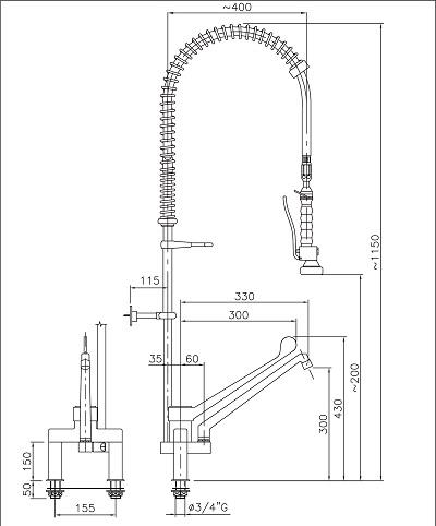 VORSPÜLDUSCHE ELLEBOGENBEDIENUNG MIT 2-LÖCHER