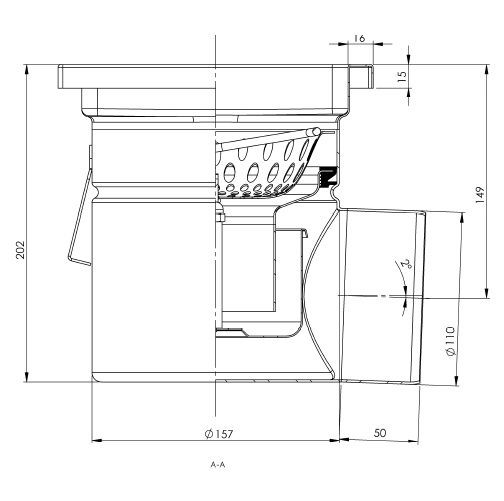 Bodeneinlauf 200x200 DN100 horizontal