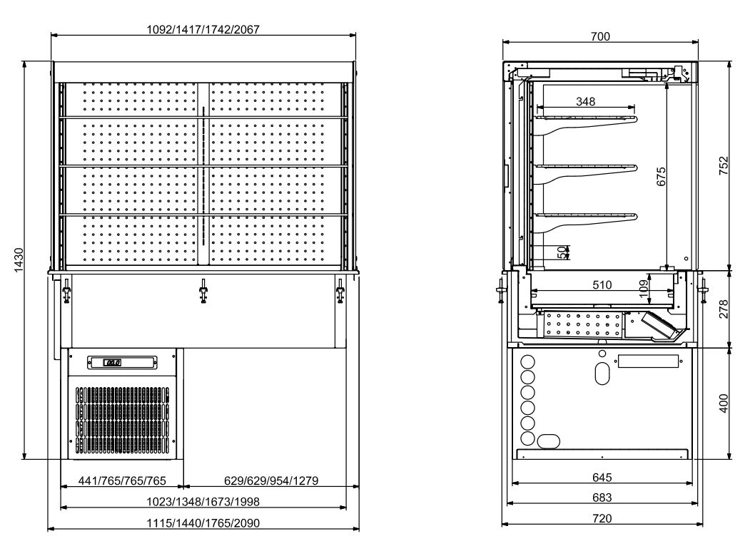 EINBAU WANDMODELL KÜHLVITRINE ECKIG – MIT ROLLVORHANG  3/1 GN
